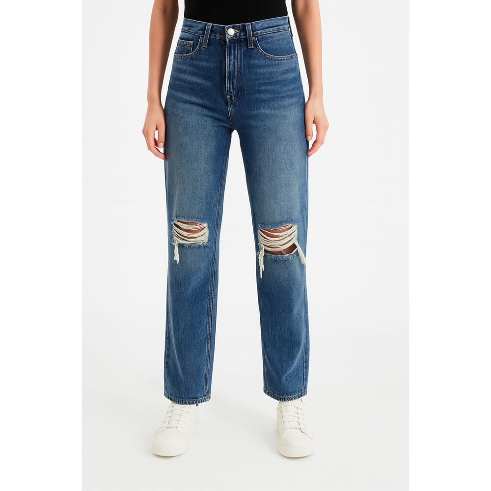 KanCan Straight Leg Busted Knee Button Fly Jeans Blue 25